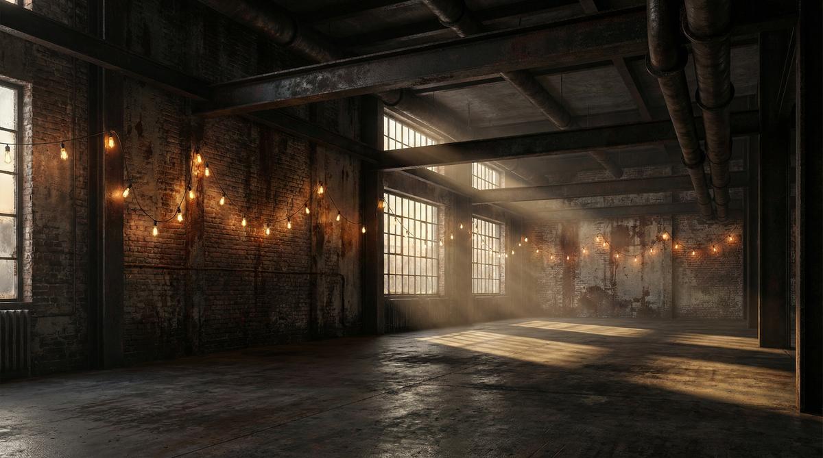 蘑菇影视工业仓库Loft影像-裸露砖墙与复古工业灯光